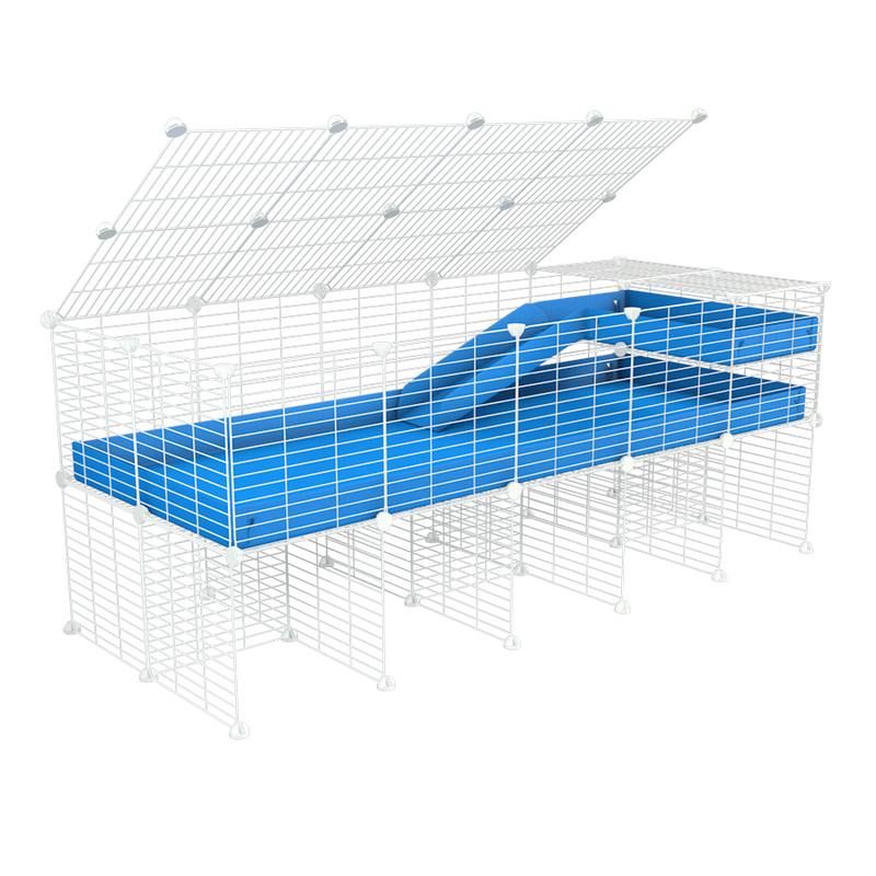 A 2x5 C and C guinea pig cage with stand loft ramp lid small size meshing safe white C and C grids blue correx sold in USA