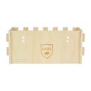 back view of a wooden hay rack for guinea pigs from the brand kavee made from FSC Wood and featuring guinea pig cutouts