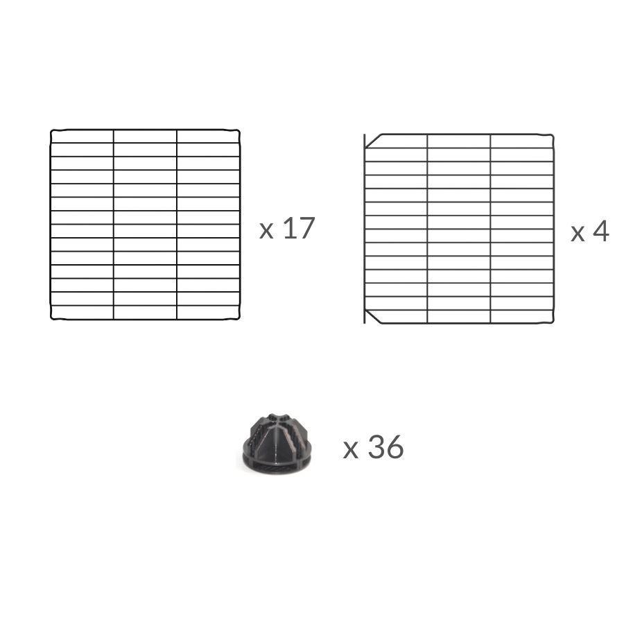 Composition of a 3x3 outdoor modular playpen with lid and baby C and C grids for guinea pigs or Rabbits by brand kavee 