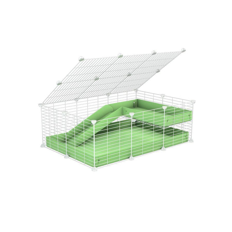a 2x3 C and C guinea pig cage with loft ramp lid small hole size white C&C grids green pastel pistachio coroplast kavee