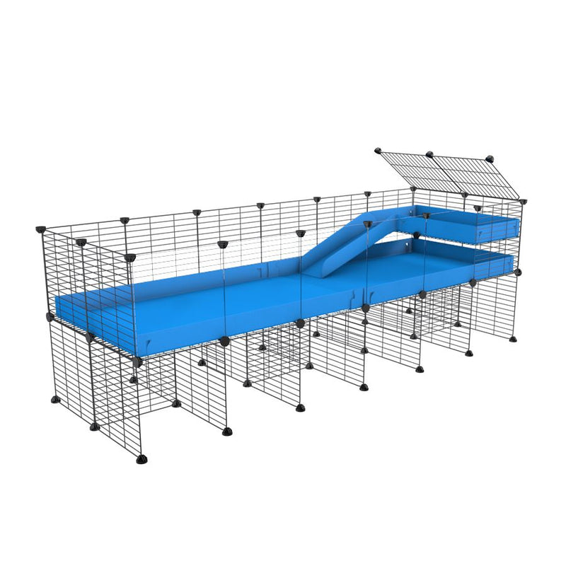 a 6x2 CC guinea pig cage with clear transparent plexiglass acrylic panels  with stand loft ramp small mesh grids blue corroplast by brand kavee