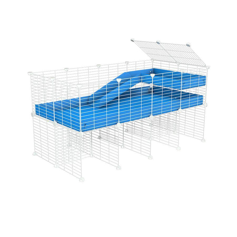 a 4x2 CC guinea pig cage with stand loft ramp small mesh white CC grids blue corroplast by brand kavee