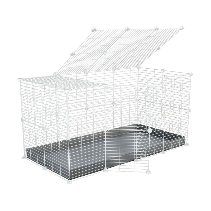 A 4x2 C&C rabbit cage with a lid and safe small meshing baby bars white C&C grids and gray coroplast by kavee USA
