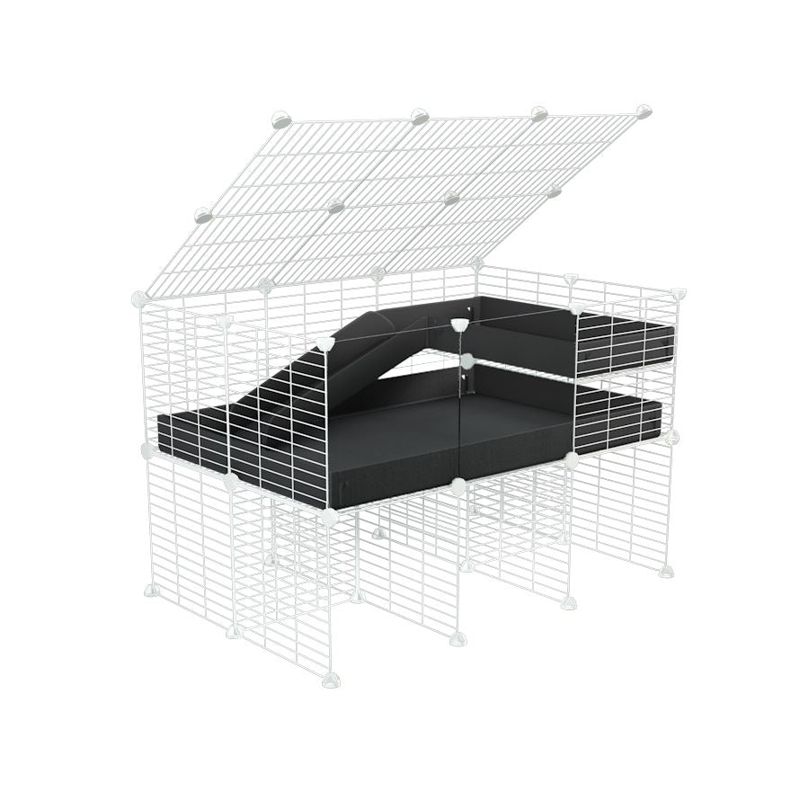 A 2x3 C and C guinea pig cage with clear transparent plexiglass acrylic panels  with stand loft ramp lid small size meshing safe white C&C grids black correx sold in USA