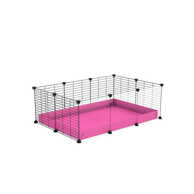 A cheap 3x2 C&C cage with clear transparent perspex acrylic windows  for guinea pig with pink coroplast and baby grids from brand kavee