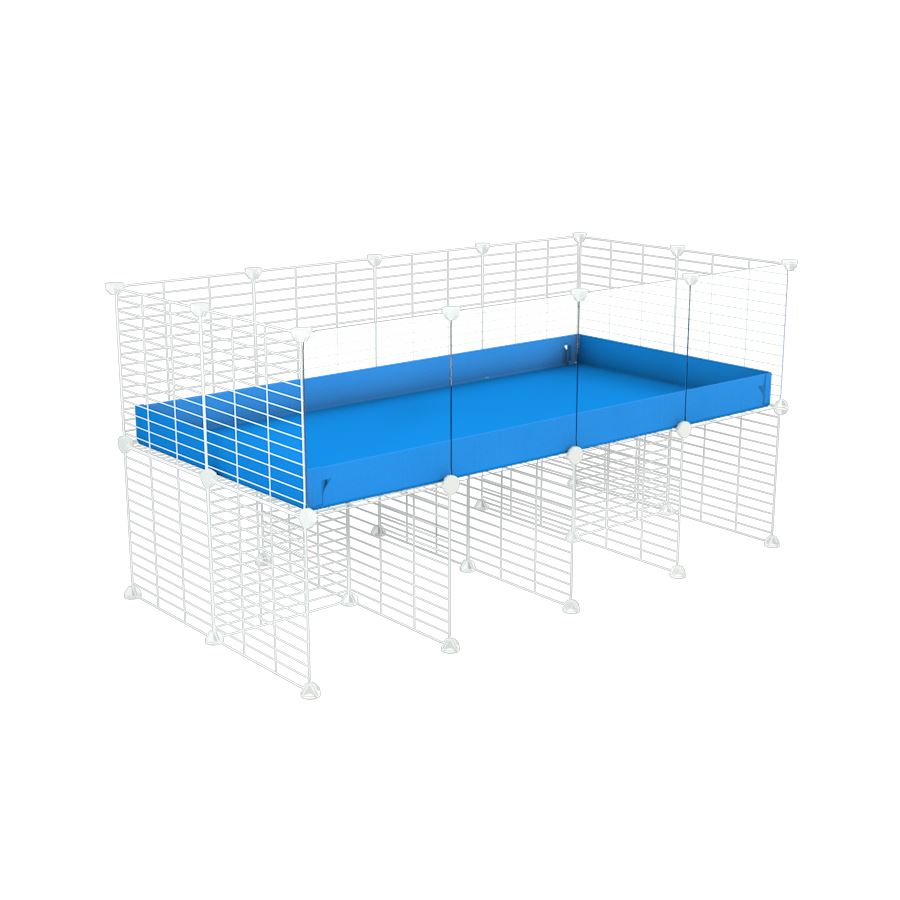 a 4x2 CC cage with clear transparent plexiglass acrylic panels  for guinea pigs with a stand blue correx and white grids sold in USA by kavee