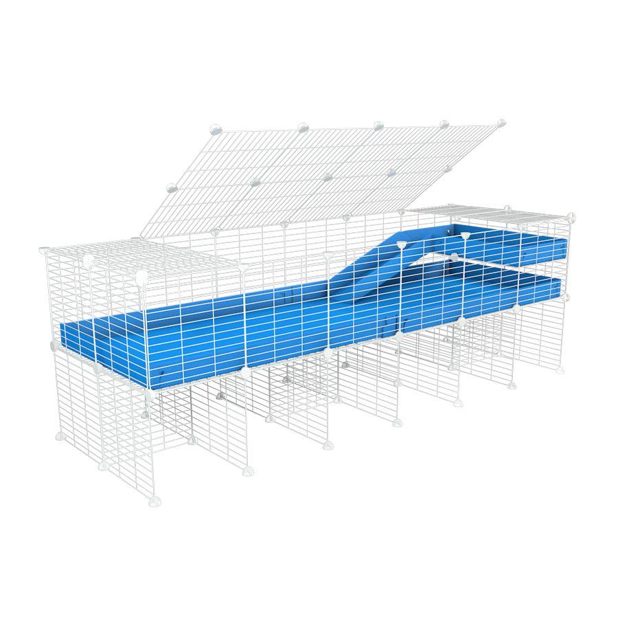 A 2x6 C and C guinea pig cage with stand loft ramp lid small size meshing safe white C and C grids blue correx sold in USA