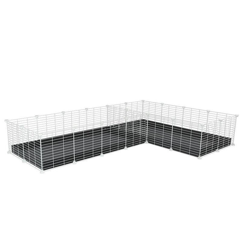 A 8x2 L-shape white C&C cage with divider for guinea pig fighting or quarantine with black coroplast from brand kavee