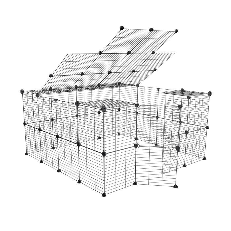 a tall 4x4 outdoor modular run with a top and baby bars safe C&C grids for guinea pigs or Rabbits by brand kavee 