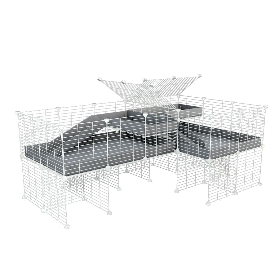 White L-Shape 6x2 C&C Cage with Divider, Loft & Stand