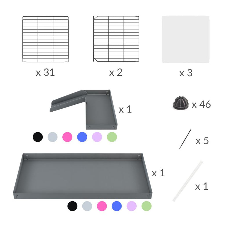 Material for a 4x2 CC guinea pig cage with clear transparent plexiglass acrylic panels  with stand loft ramp small mesh grids green pastel pistachio corroplast by brand kavee