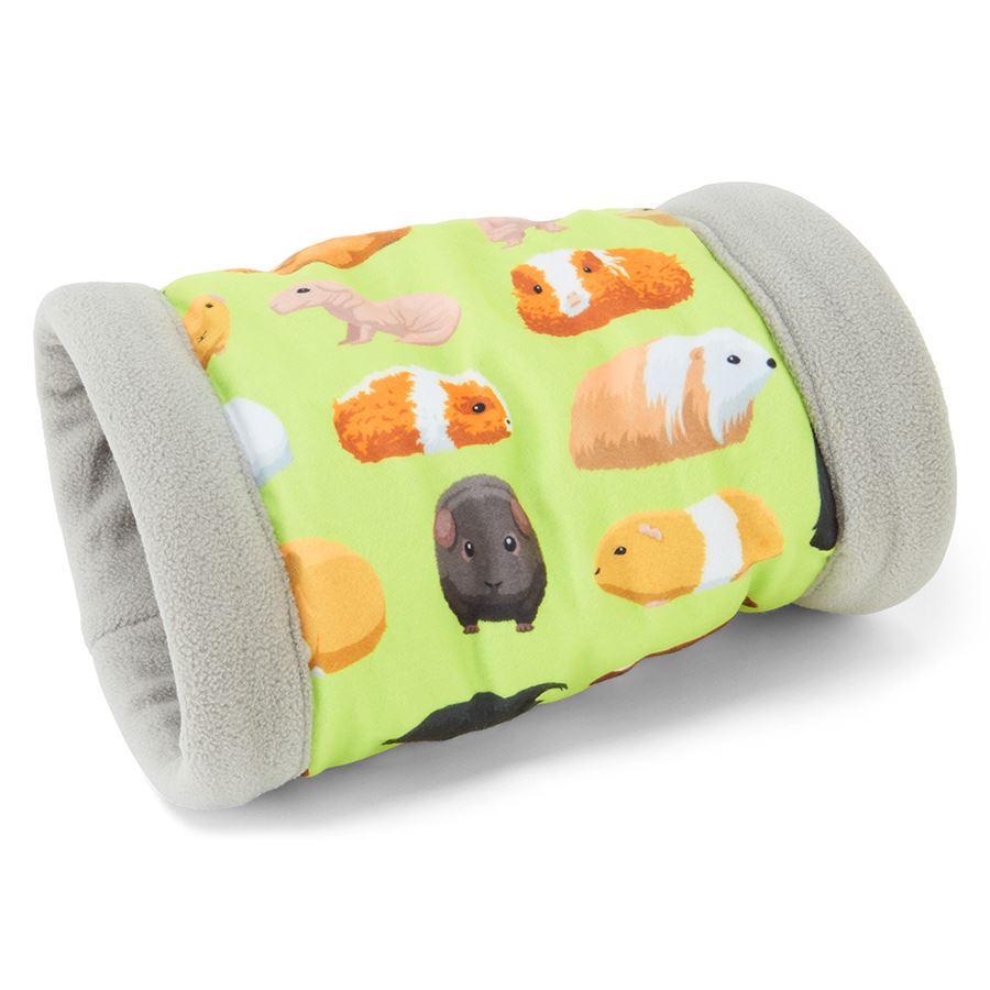 a guinea pig tunnel made of green guinea pig fabric fleece by kavee