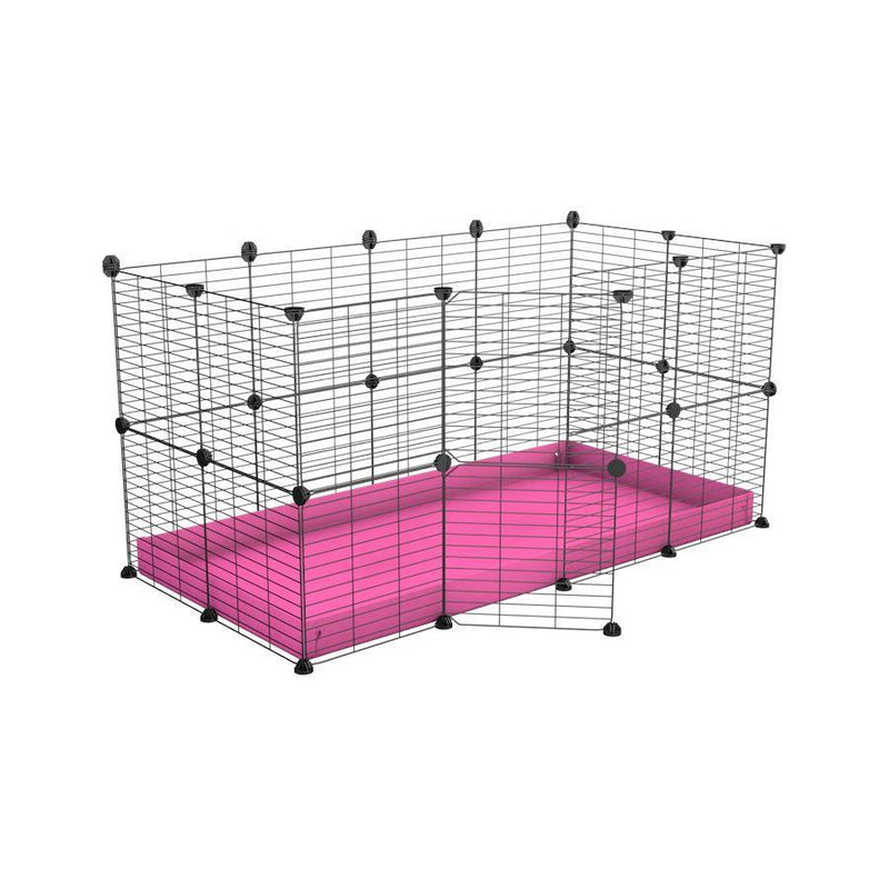 A 4x2 C&C rabbit cage with safe small meshing baby bars grids and pink coroplast by kavee USA