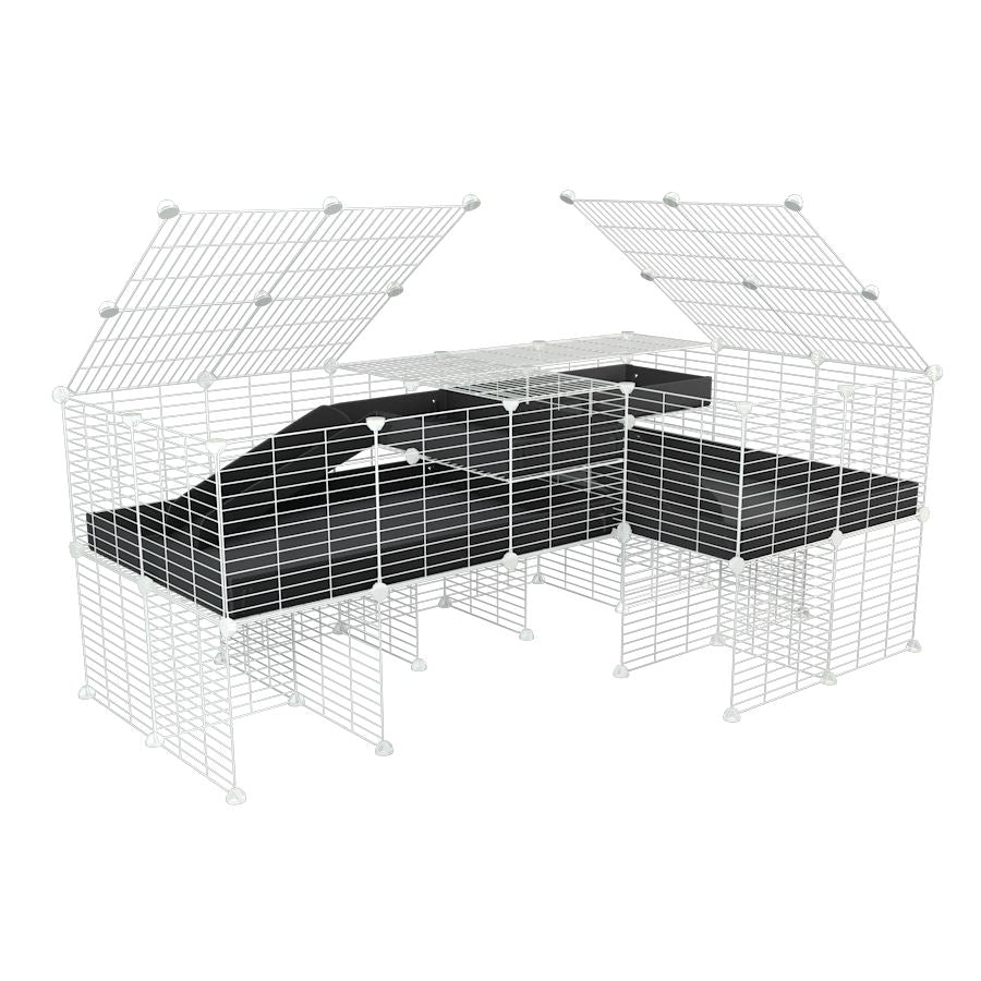 White L-Shape 6x2 C&C Cage with Divider, Loft & Stand