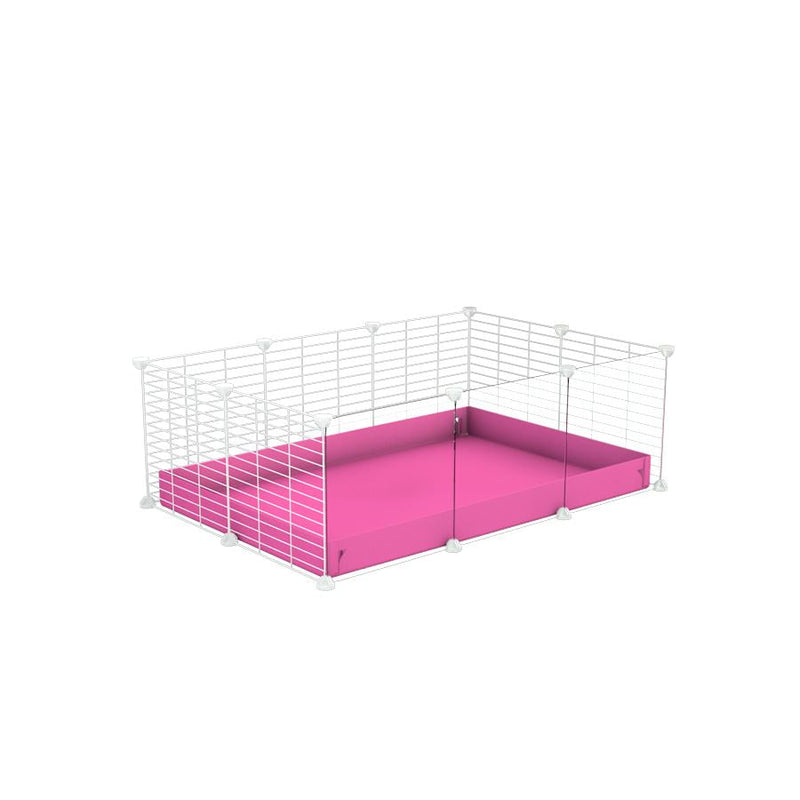 A cheap 3x2 C&C cage with clear transparent perspex acrylic windows  for guinea pig with pink coroplast and baby proof white C&C grids from brand kavee