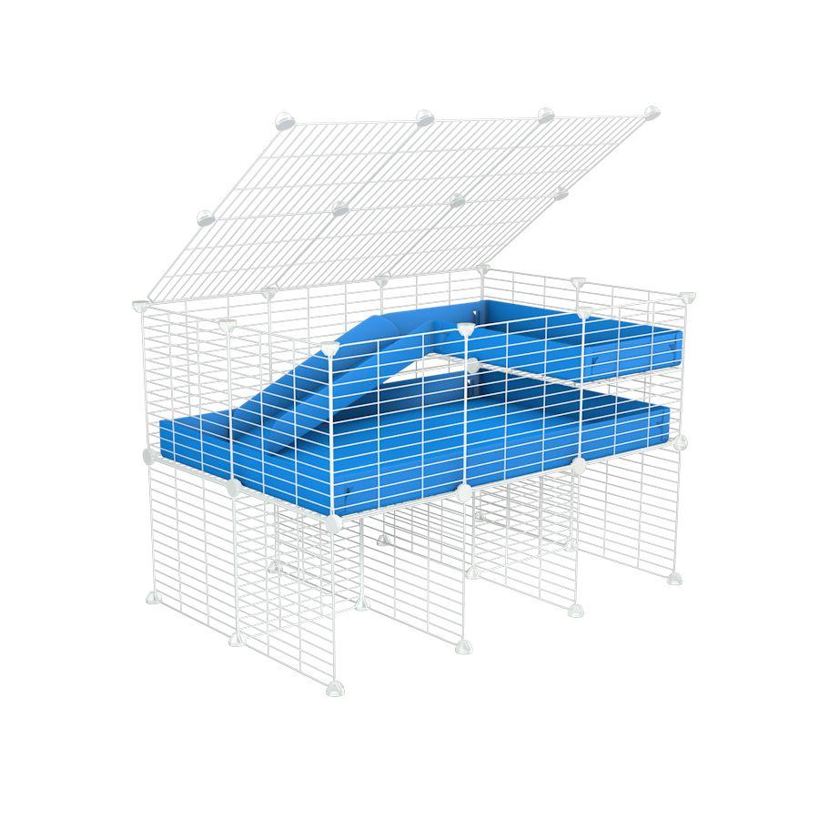 A 2x3 C and C guinea pig cage with stand loft ramp lid small size meshing safe white C and C grids blue correx sold in USA