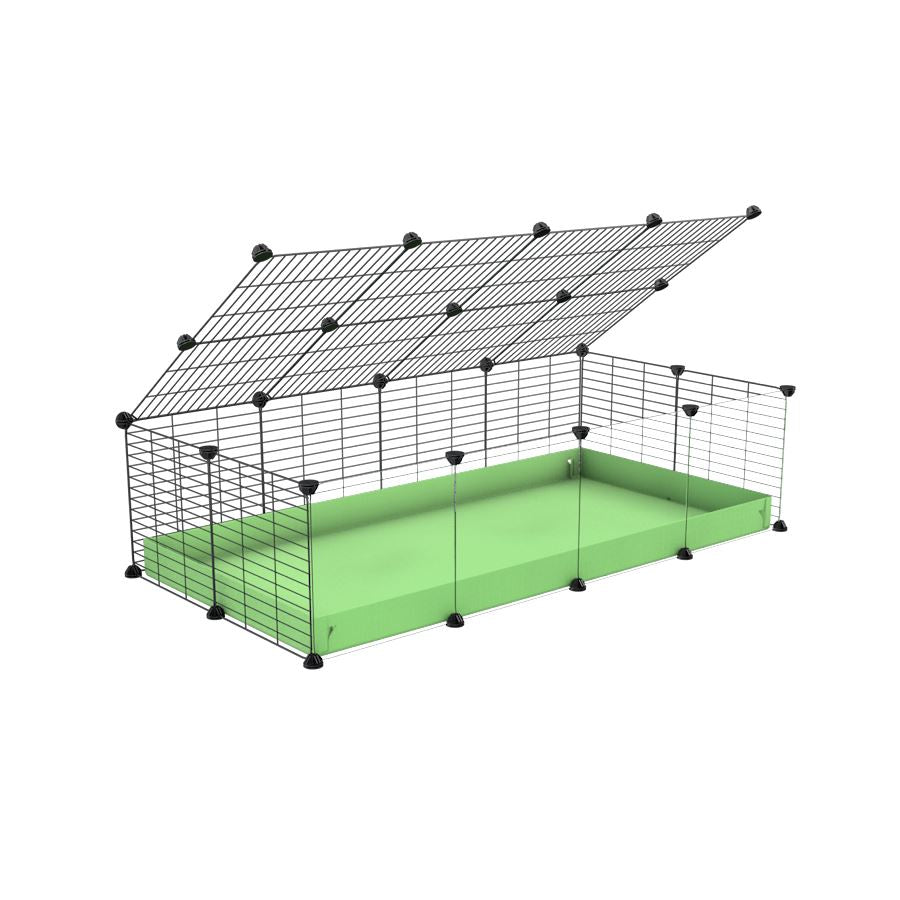 A 2x4 C and C cage with clear transparent plexiglass acrylic grids  for guinea pigs with green pastel pistachio coroplast a lid and small hole grids from brand kavee