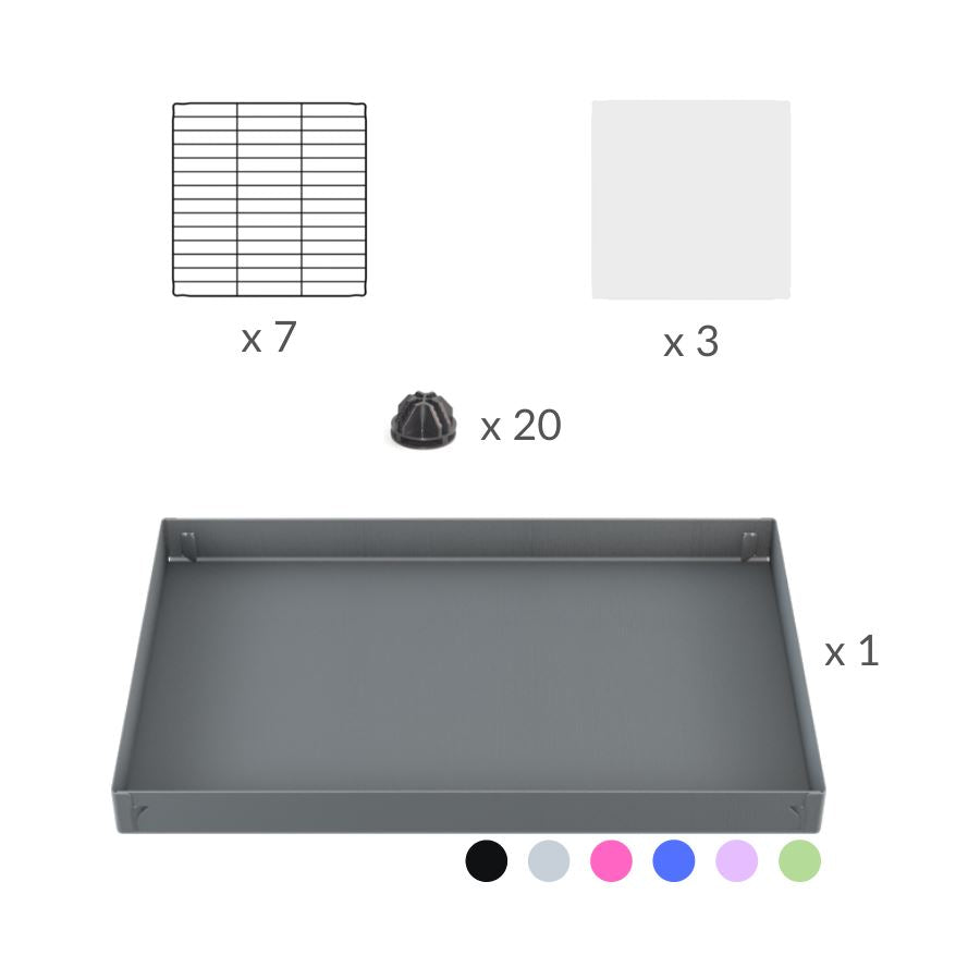 Material for A cheap 3x2 C&C cage with clear transparent perspex acrylic windows  for guinea pig with green pastel pistachio coroplast and baby grids from brand kavee