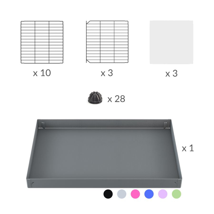 Material for A 2x3 C and C cage with clear transparent plexiglass acrylic grids  for guinea pigs with purple lilac pastel coroplast a lid and small hole grids from brand kavee