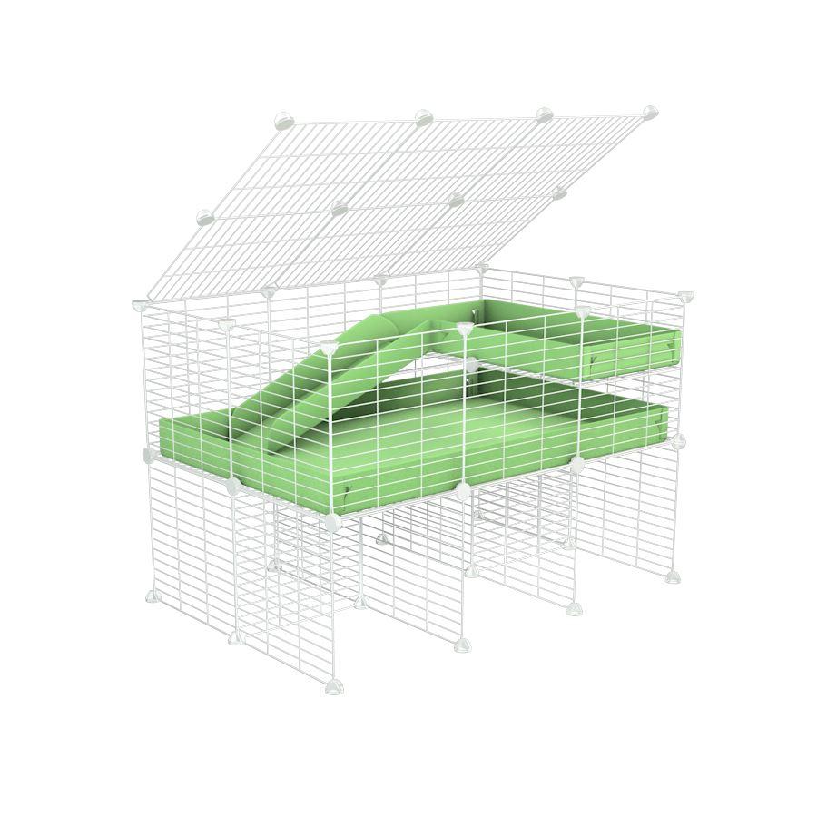 A 2x3 C and C guinea pig cage with stand loft ramp lid small size meshing safe white C&C grids green pastel pistachio correx sold in USA