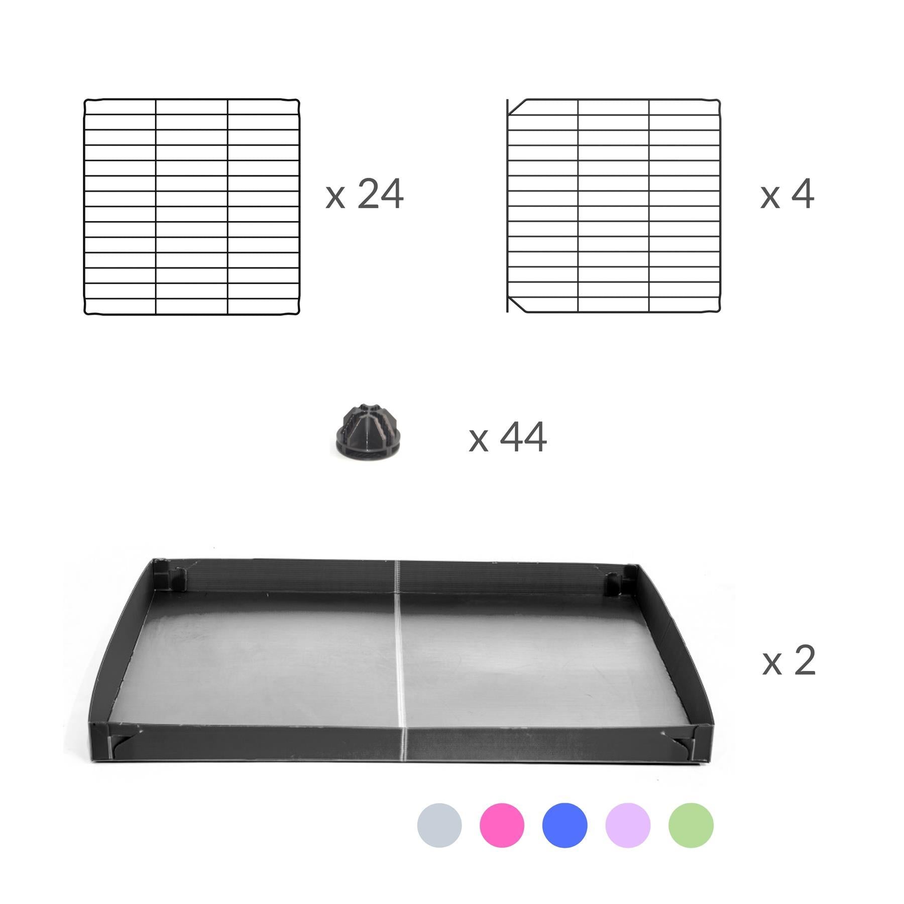 Material for A 2x6 C and C cage for guinea pigs with purple lilac pastel coroplast a lid and small hole grids from brand kavee