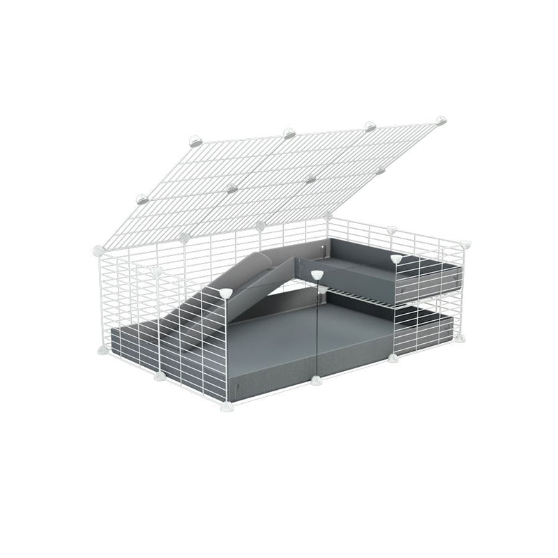 a 2x3 C and C guinea pig cage with clear transparent plexiglass acrylic panels  with loft ramp lid small hole size white CC grids gray coroplast kavee