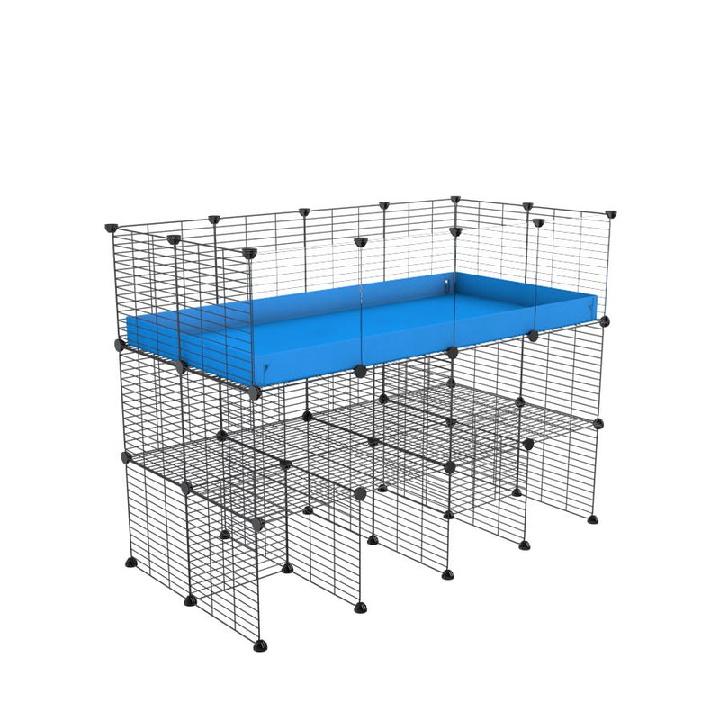 a tall 4x2 C&C guinea pigs cage with clear transparent plexiglass acrylic panels  with a double stand blue coroplast and safe small mesh grids sold in USA by kavee
