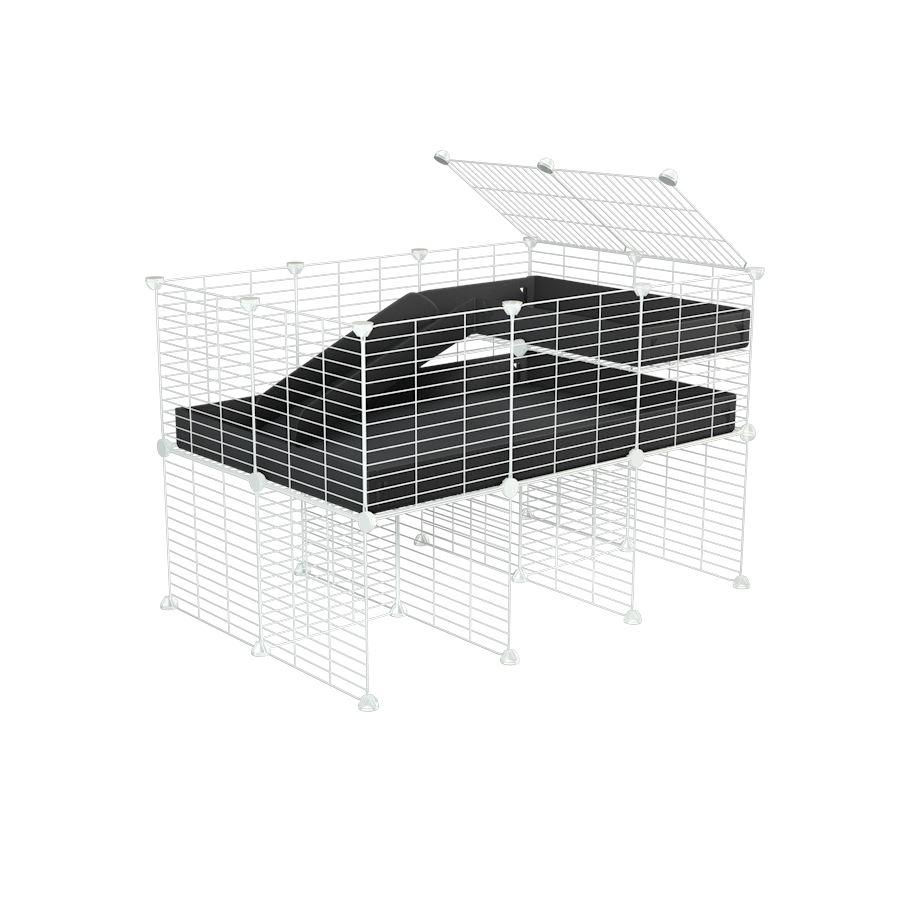 a 3x2 CC guinea pig cage with stand loft ramp small mesh white grids black corroplast by brand kavee