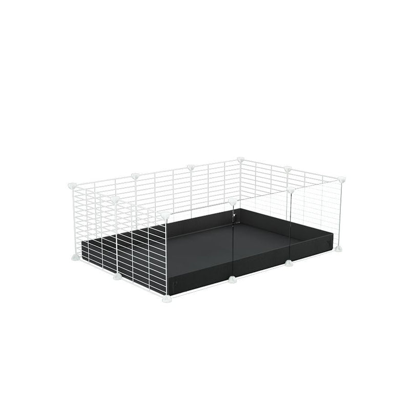 A cheap 3x2 C&C cage with clear transparent perspex acrylic windows  for guinea pig with black coroplast and baby proof white grids from brand kavee