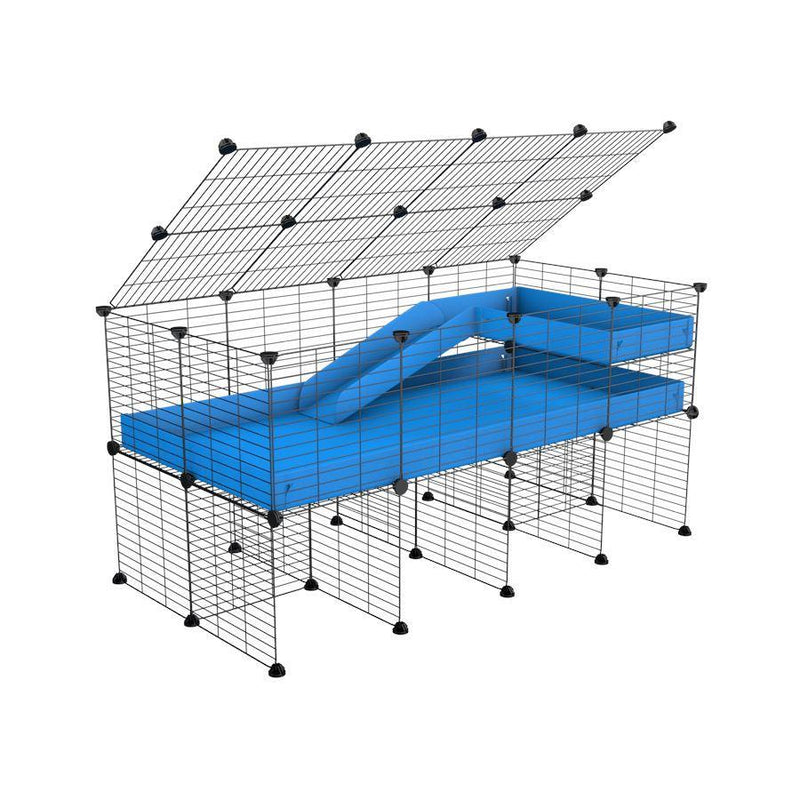 A 2x4 C and C guinea pig cage with stand loft ramp lid small size meshing safe grids blue correx sold in USA