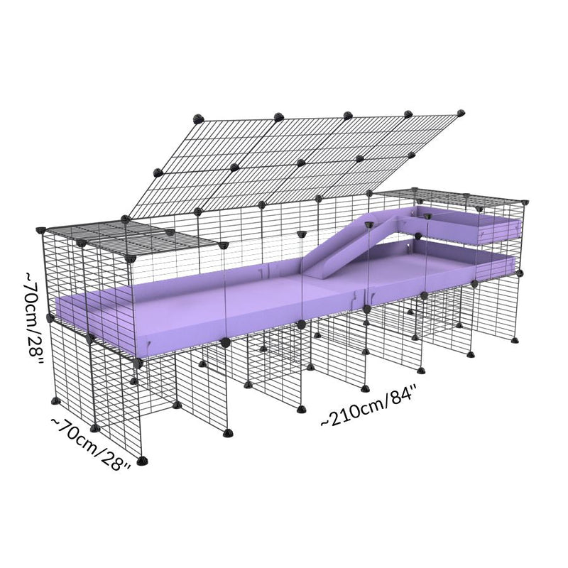 Size of a 6x2 CC guinea pig cage with clear transparent plexiglass acrylic panels  with stand loft ramp small mesh grids purple lilac pastel corroplast by brand kavee