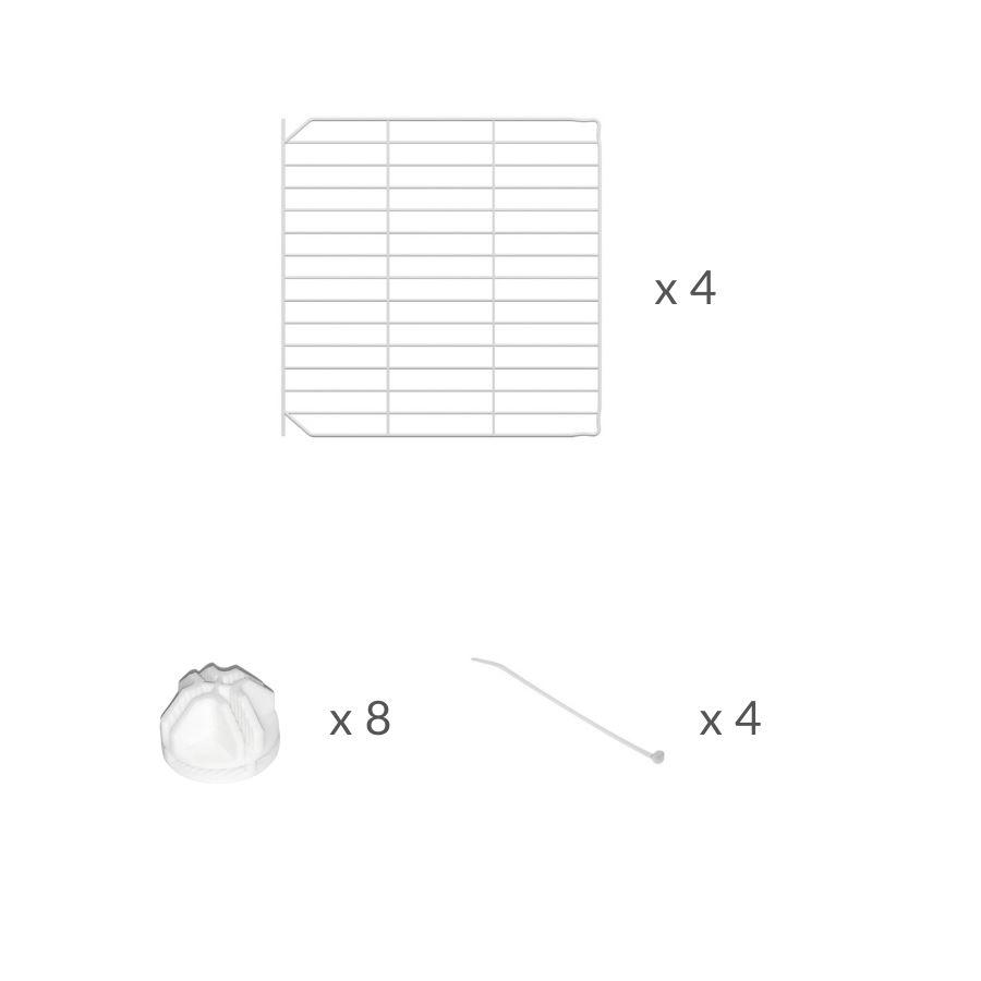 Material for a set of 4 white C&C safe door grids to create hinged doors and lids on C and C cages for guinea pigs by kavee USA