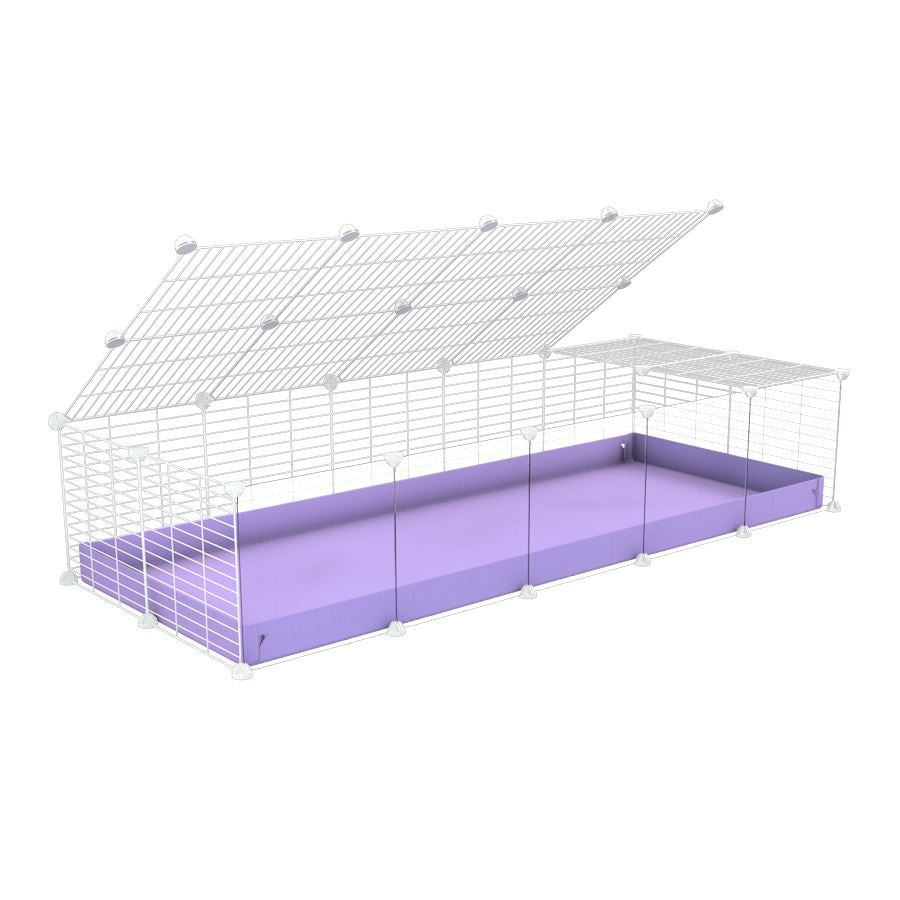 A 2x5 C and C cage with clear transparent plexiglass acrylic grids  for guinea pigs with purple lilac pastel coroplast a lid and small hole white grids from brand kavee