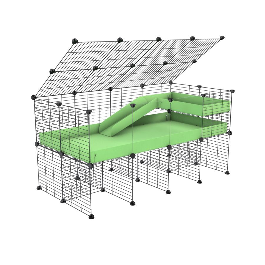 A 2x4 C and C guinea pig cage with clear transparent plexiglass acrylic panels  with stand loft ramp lid small size meshing safe grids green pastel pistachio correx sold in USA