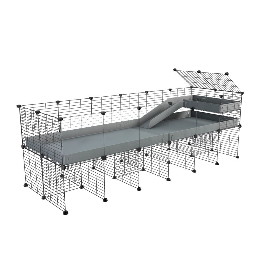 a 6x2 CC guinea pig cage with clear transparent plexiglass acrylic panels  with stand loft ramp small mesh grids gray corroplast by brand kavee