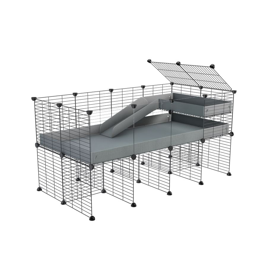 a 4x2 CC guinea pig cage with clear transparent plexiglass acrylic panels  with stand loft ramp small mesh grids gray corroplast by brand kavee