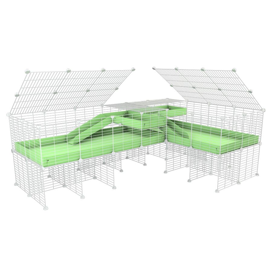 White L-Shape 8x2 C&C Cage with Divider, Loft & Stand