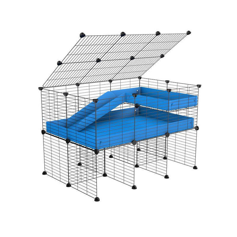 A 2x3 C and C guinea pig cage with stand loft ramp lid small size meshing safe grids blue correx sold in USA