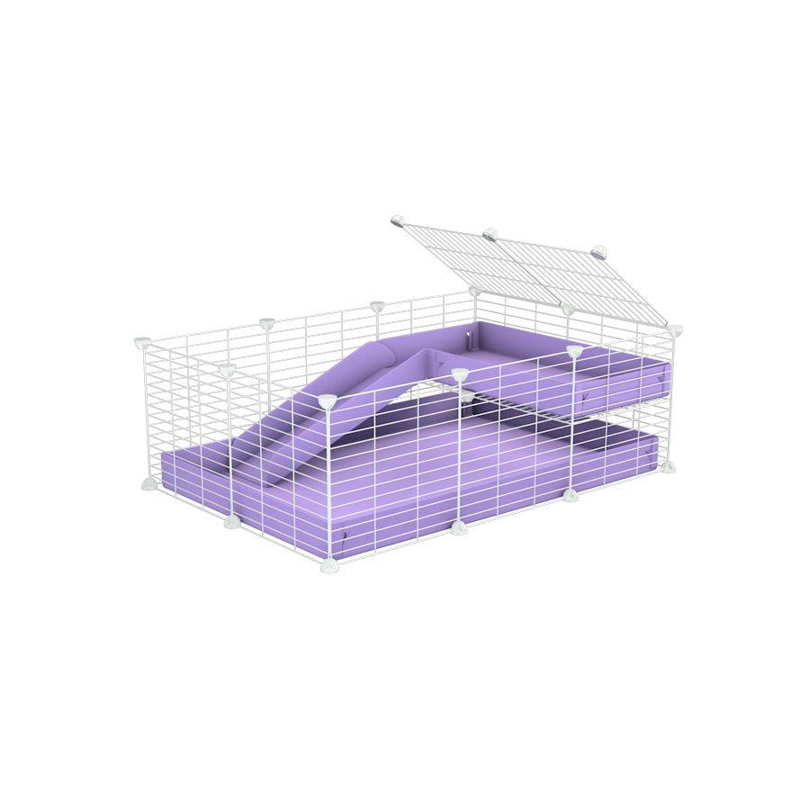 a 3x2 C&C guinea pig cage with a loft and a ramp purple lilac pastel coroplast sheet and baby bars by kavee