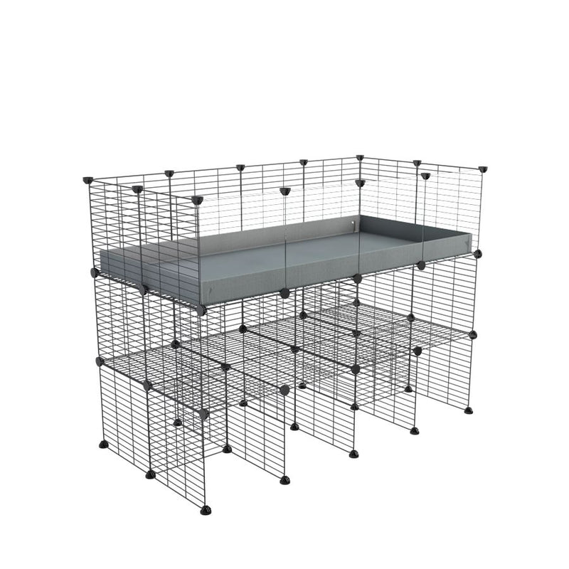 a tall 4x2 C&C guinea pigs cage with clear transparent plexiglass acrylic panels  with a double stand gray coroplast and safe small hole grids sold in USA by kavee