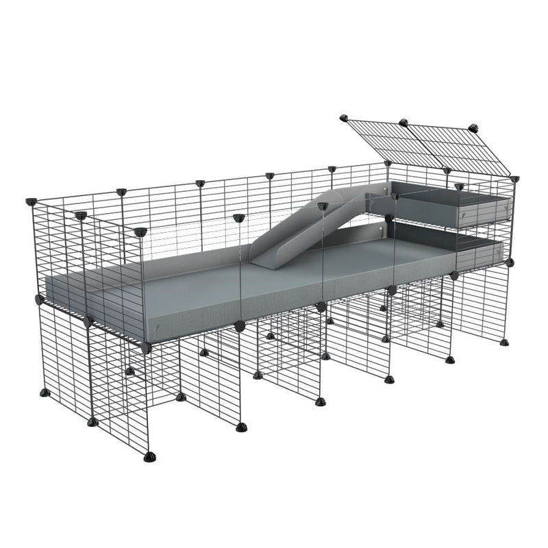 a 5x2 CC guinea pig cage with clear transparent plexiglass acrylic panels  with stand loft ramp small mesh grids gray corroplast by brand kavee